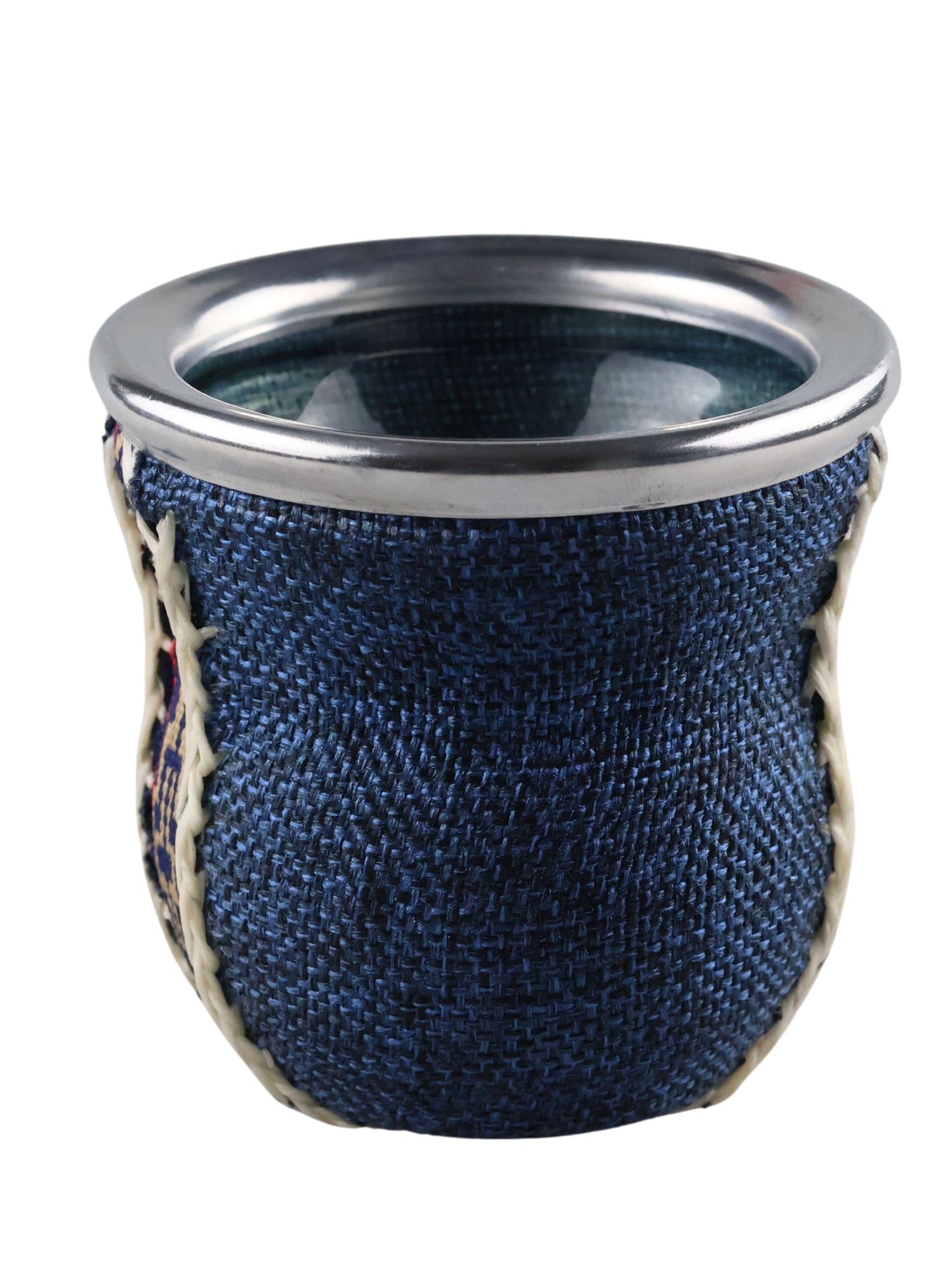 Glazen Maté Beker – Geweven Blauw met Guaraní-patroon
